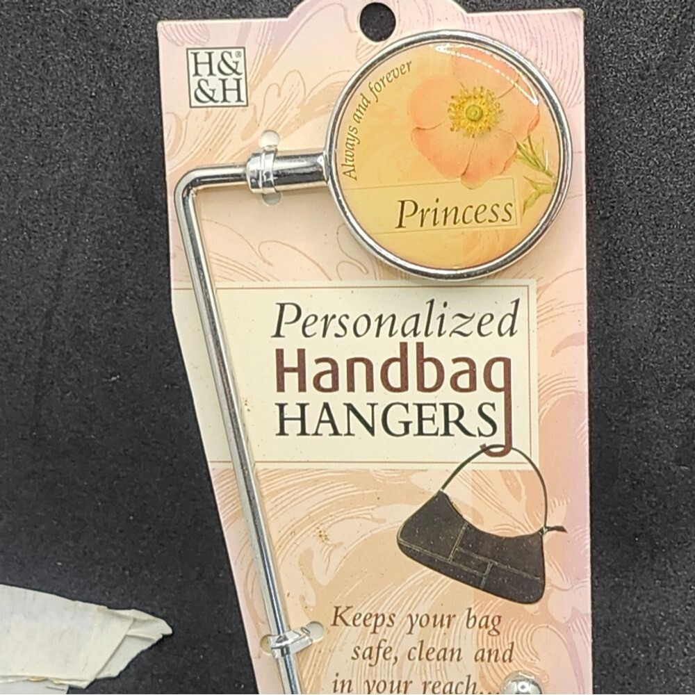 H&H “Princess” Personalized Handbag Hanger – Silver Floral Purse Hook – Elegant